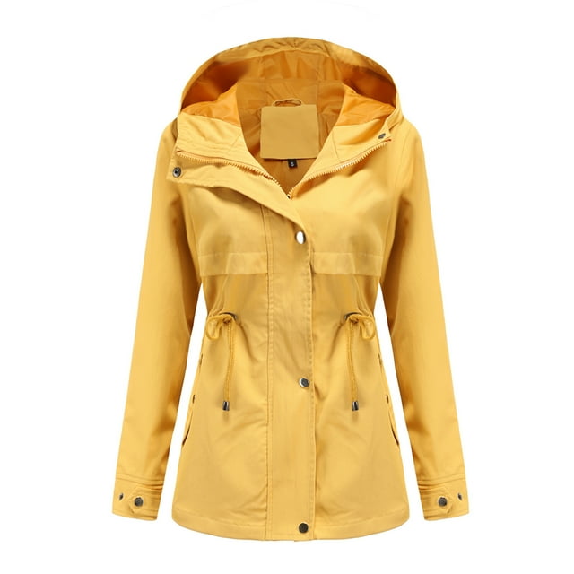LSLJS Veste de Pluie Unie pour Femmes Vestes d'Extérieur Imperméable à Capuche Coupe-Vent (Jaune, TTTG)