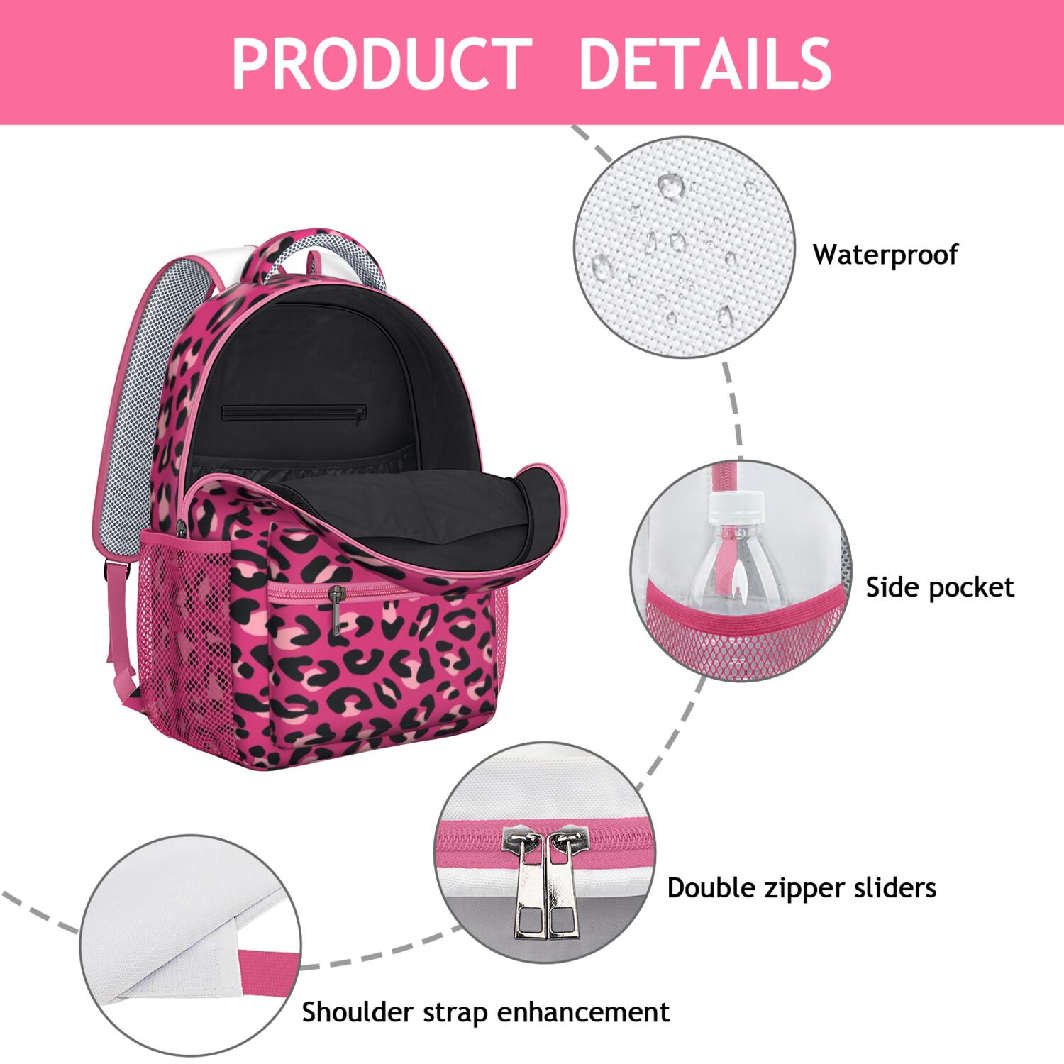 Leopard Print Backpack for School,Cute School Bag,Schoolbag with Adjustable Shoulder Straps & Padded Back,15.3"x11"x6.7"