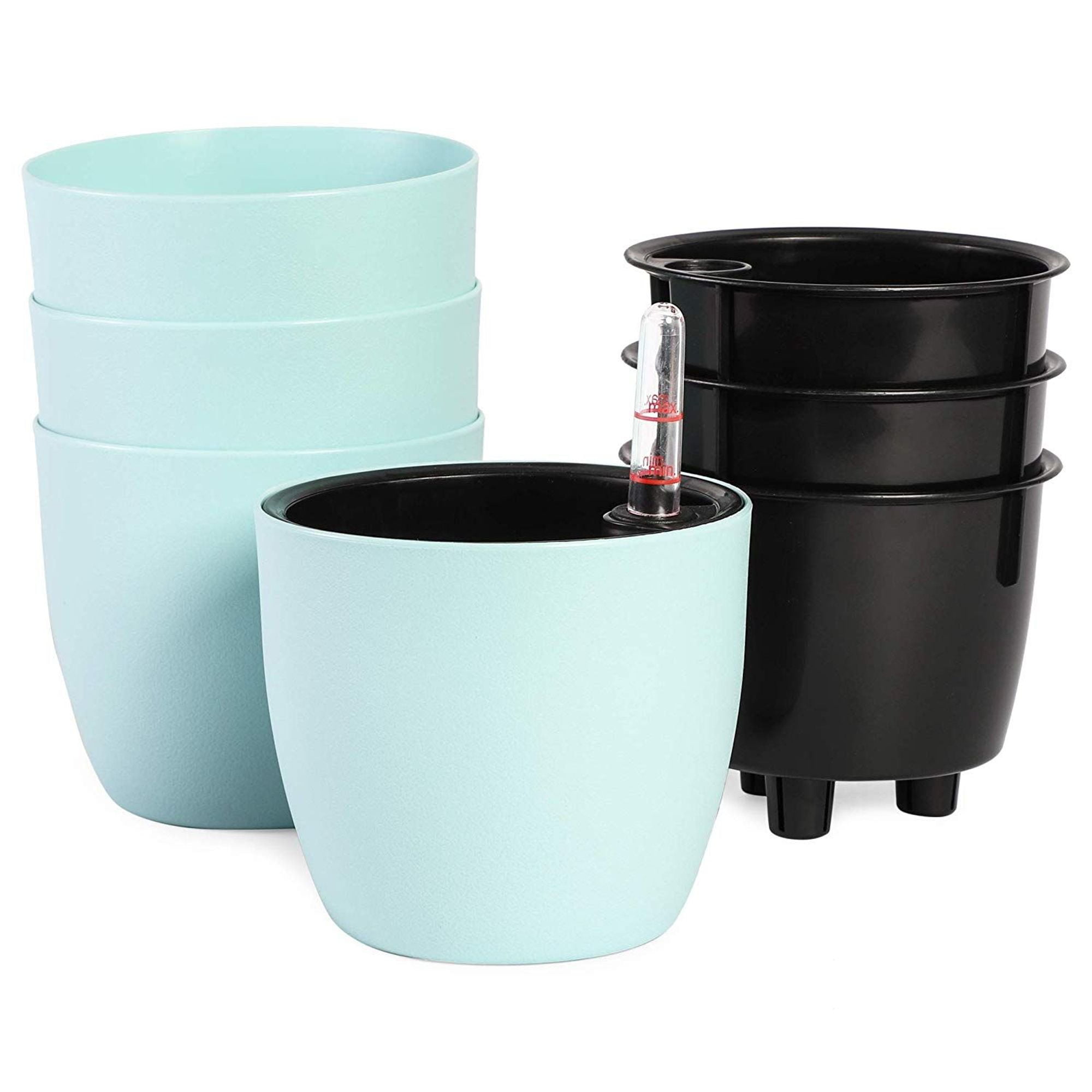 4 Pack 5 x 4.3 in Round Self Watering Pot Planter with Water Level