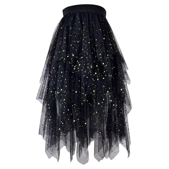 Dpytoraw Women's Skirts High Low Layered Puffy Fairy Skirts A Line Midi Skirt Irregular Tutu Skirt Denim Pencil Skirt Black