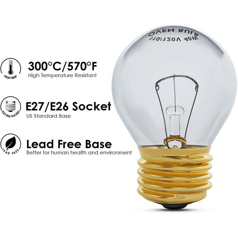 Jslinter 40 watt Appliance Oven Light Bulb - High Temp - 300 °C Clear - 415  Lumens - Medium Brass Base - G45 4-Pack 