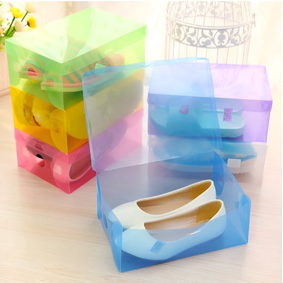 XIBUFE 5PCS Shoe Storage Box with Flip Lid,Foldable Clear Shoe Storage Organizer,Plastic Stackable Shoes Container,Storage Containers Box for Shoes Belts Socks Cosmetics Accessories