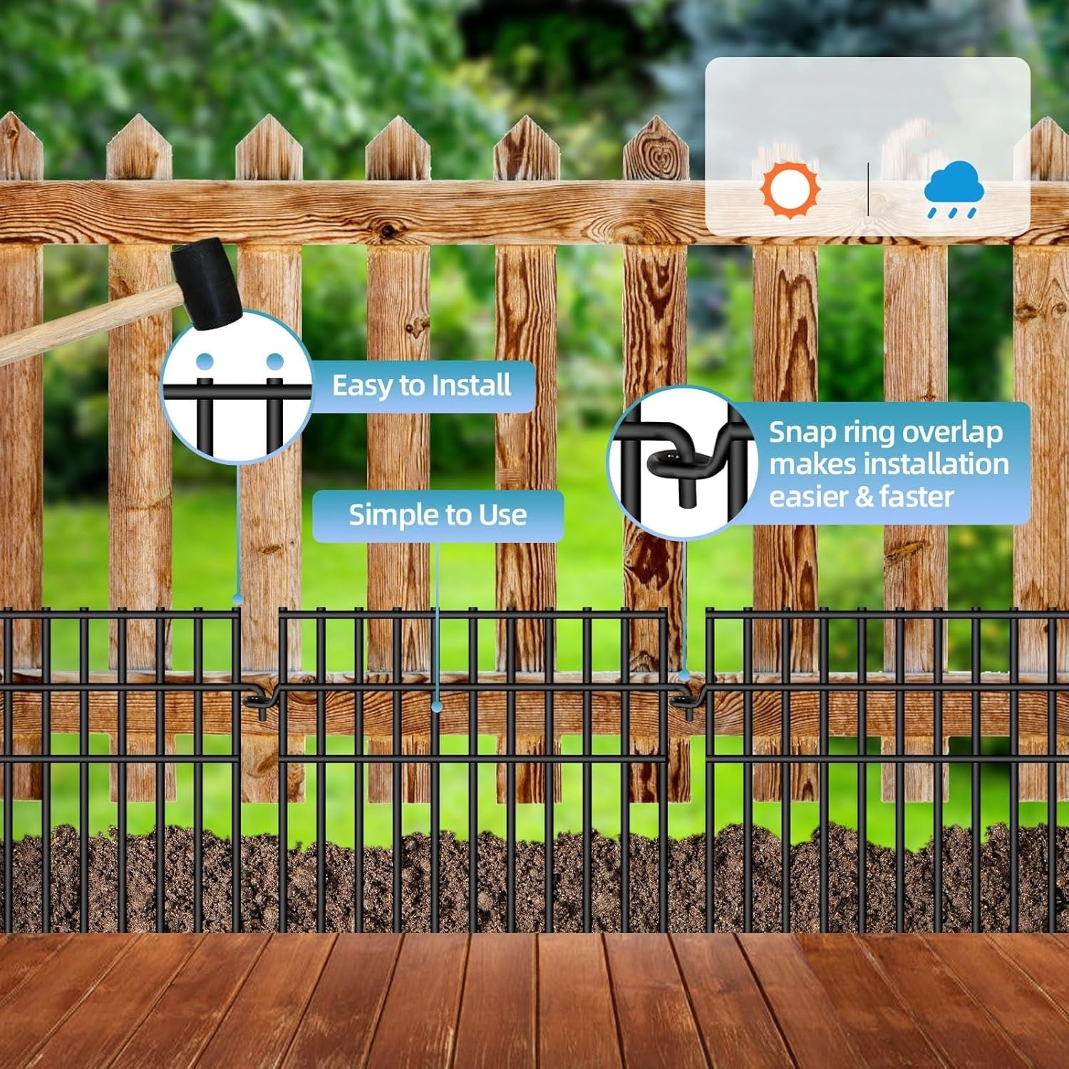 37ft (L) X 13in (H) Garden Animal Barrier Fence, 26 Pack No Dig Dog Fence Border, 1.44in Gap Decorative Fences, Rustproof Metal Wire Garden Border Fence for Dog, Rabbits Ground Stakes