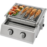 PENGFEI Portable Gas Grill with 2 Burner, 14 inch Stainless Steel Barbeque Gas Grill, Tabletop Camping Propane Griddle for Outdoor Patio Garden BBQ Picnic Home Use