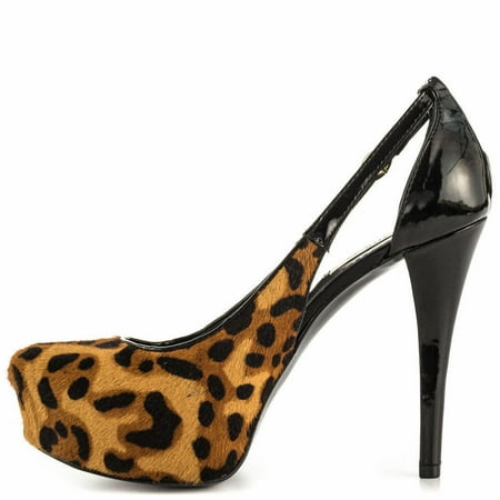 

Guess Jacoban Hair Fur Platform Leopard Stiletto Pump Brown Multi Pony Cut Out 8 New
