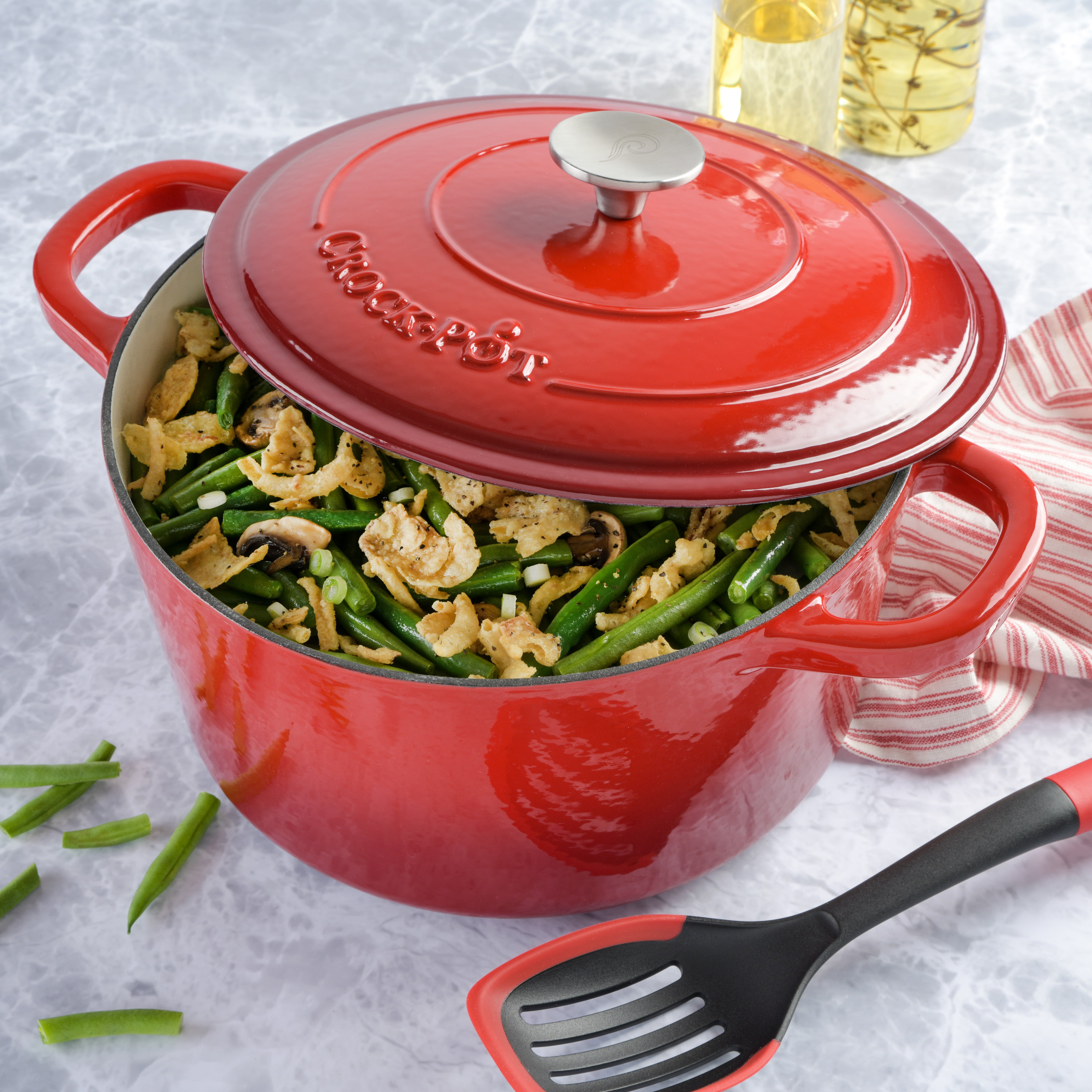 Crock-Pot 7 Qt. Red Oval Enamel Cast Iron Covered Dutch Oven Slow Cooker  69147.02 - The Home Depot