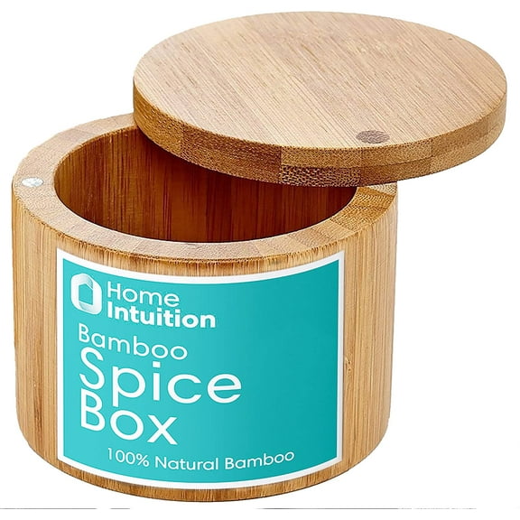 Home Intuition Bamboo Salt and Spice Storage Box with Magnetic Swivel Lid