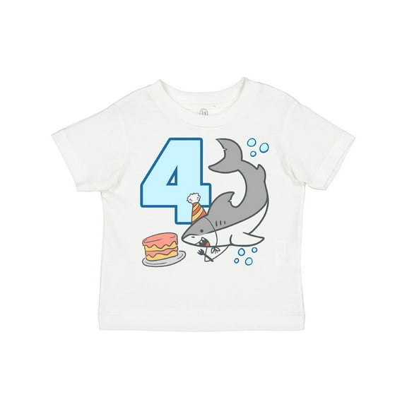Inktastic 4th Birthday Shark with Cake Boys or Girls Toddler T-Shirt
