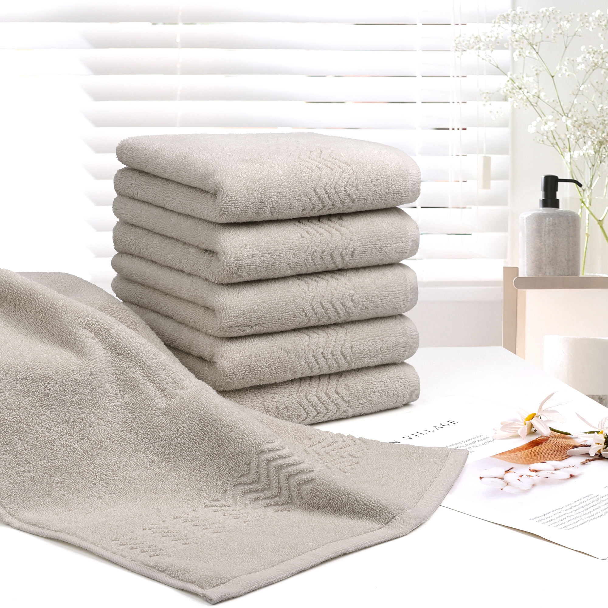 Unique Bargains 6-Pack Cotton Plush Hand Towel Washcloth Camel Color 29" x 13"