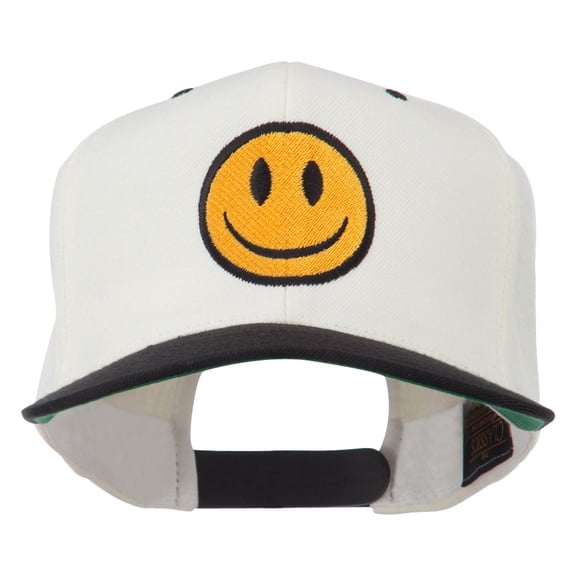 Smile Face Embroidered Two Tone Cap - Natural Black OSFM