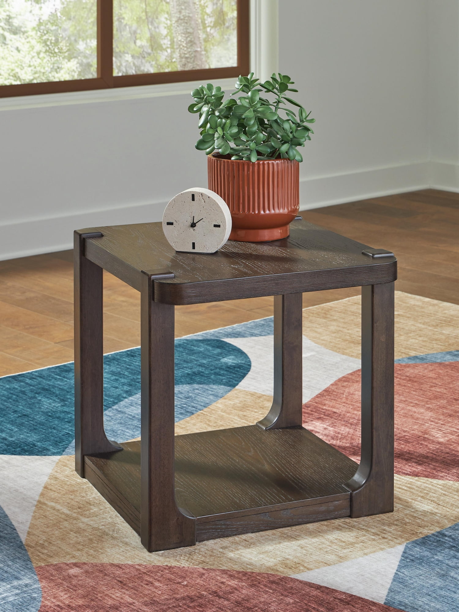 Signature Design by Ashley Breckington Rectangular End Table Table with Storage Shelf, Dark Brown