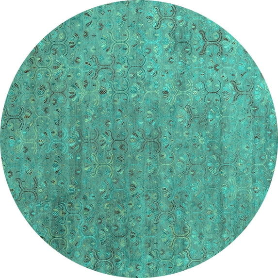 Ahgly Company Indoor Round Abstract Turquoise Blue Contemporary Area Rugs, 7' Round