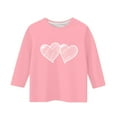 thumbnail image 5 of Pink Girls Double Heart Graphic Tee - 3/4 Sleeve Crewneck Cold Shoulder Top, Relaxed Fit Polyester Spandex Casual Shirt for Girls Ages 4-12,Size 12-13T, 5 of 5