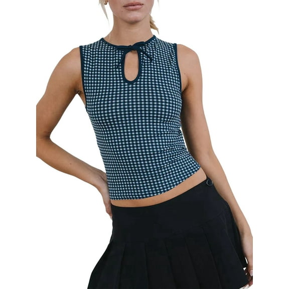 Women Seamless Clean Line Boat Neck Tank Top Dark Blue M