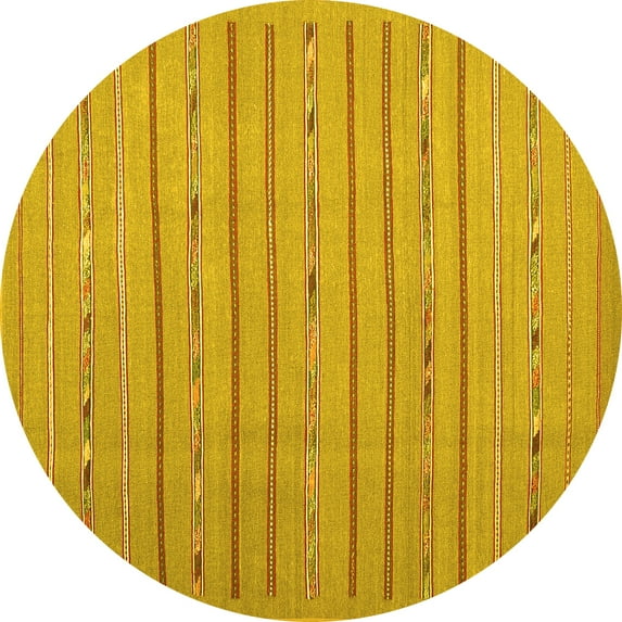 Ahgly Company Machine Washable Indoor Round Abstract Yellow Contemporary Area Rugs, 7' Round