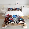 thumbnail image 1 of YST Ensemble de Literie Taille Simple Course de Cheval pour Garçons Hommes, Ensemble de Couette Western Cowboy pour Adolescents, Ensemble de Lit Ferme Rustique, Ensemble de Courtepointe Riders Derby, Couette de Compétition Sportive, 2 Pcs, 1 of 5