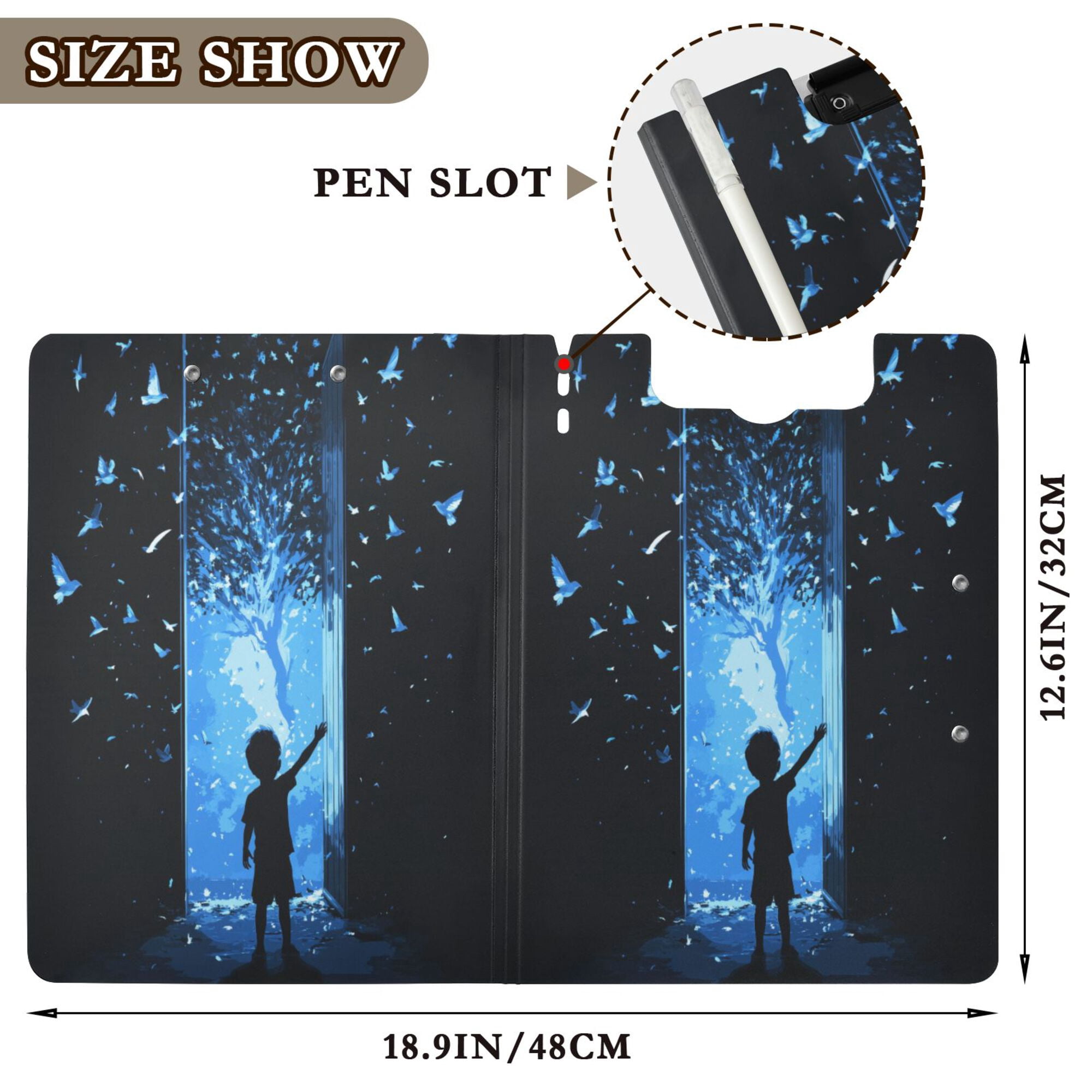 FORMRS A4 Clipboard Folder with Pen Holder Horizontal Foldable School Office Binder, Blue Butterfly
