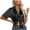 Black, variant on Women's Summer Blouses Short Sleeves Suit Neck Satin Silk-Like Smooth Shirts Trendy Pure Color Bow Tie Front Comfortable Crop Tops Black S