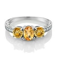 thumbnail image 2 of Gem Stone King 2.30 Ct Oval Checkerboard Yellow Citrine 925 Sterling Silver Moissanite Ring (Size 7), 2 of 4