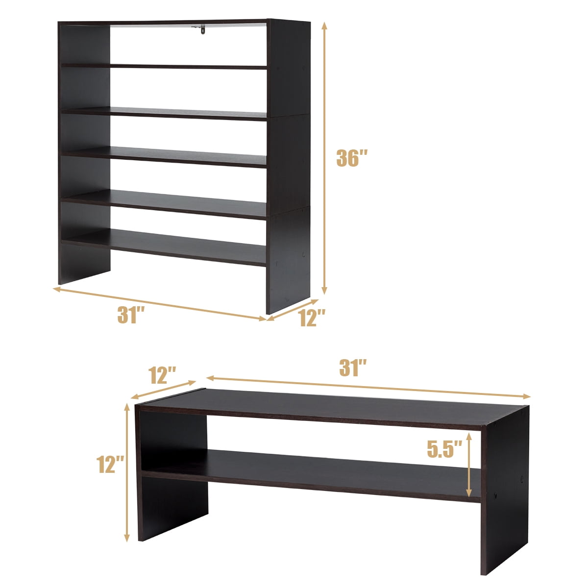 Topbuy 2-tier Stackable Shoe Rack 31" Width Organizer Shelf Set of 3 Tan