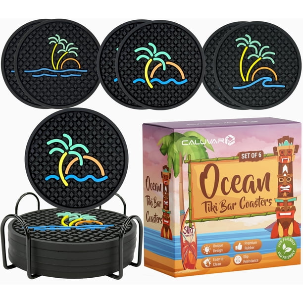 Juego de 6 posavasos CALUVAR Tiki Bar Ocean de silicona