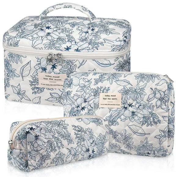 Set de bolsas de maquillaje Gosect, bolsa de viaje acolchada con estampado floral para cosméticos