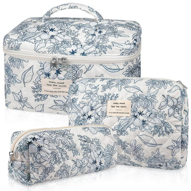 Set de bolsas de maquillaje Gosect, bolsa de viaje acolchada con estampado floral para cosméticos