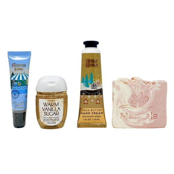 Bath & Body Works Gingerbread Frosting - Trio Gift Set Travel Size - Hand Cream, Hand Gel and Lip Gloss With a Himalayan Salts Springs Sample Soap.