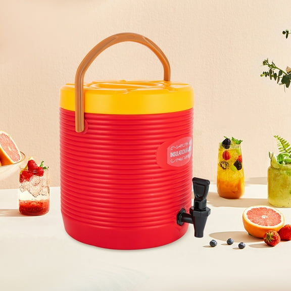 Hot and Cold Drink Dispenser, Insulated Beverage Container with Faucet for School Canteens, Red