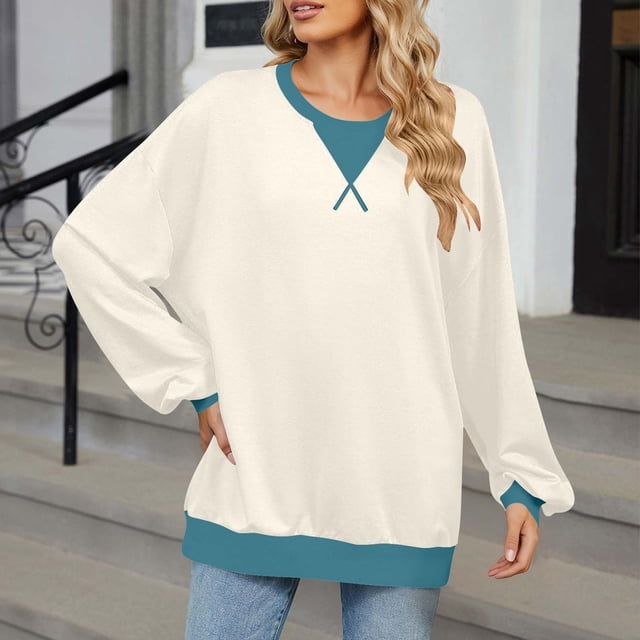 Women's Fashion No-Cap V-Neck Solid Color Long Sleeve Sweatshirt