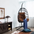 thumbnail image 3 of Gymax Swing Egg Chair Hanging Basket Chair w/Stand Waterproof Cover & Cushion Brown, 3 of 10