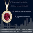 thumbnail image 2 of Gem Stone King 14K Yellow Gold Red Created Ruby and White Diamond Pendant Necklace for Women (1.30 Cttw, Oval 8X6MM, with 18 inch Chain), 2 of 6