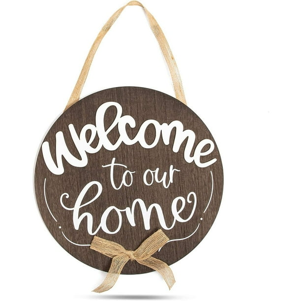 Round Wooden Hanging Welcome Wall Sign Decor with Rope Welcome to Our ...