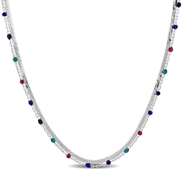 Miabella Collier à Double Rang avec Perles Multicolores en Argent Sterling