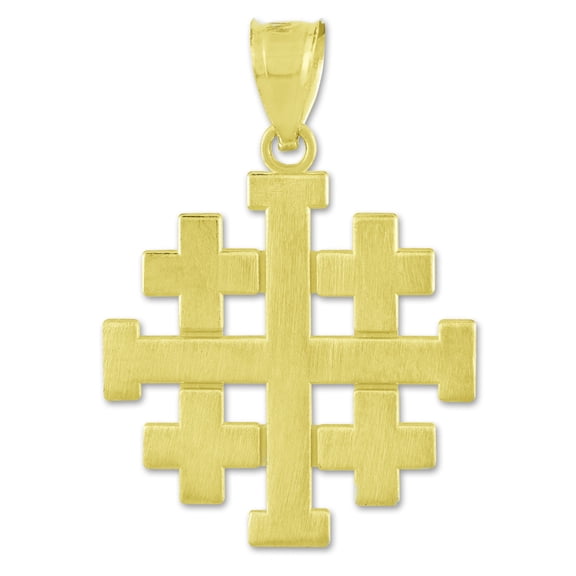 Solid Gold Matte Jerusalem "Crusaders" Cross (10K Yellow Gold, Pendant)