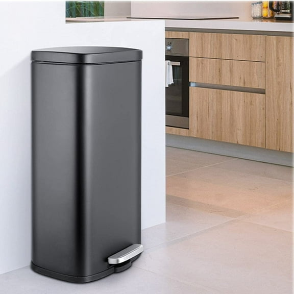 LAZY BUDDY 8 gal Stainless Steel Kitchen Trash Can, Step Garbage Can with Soft-Close Lid for Home