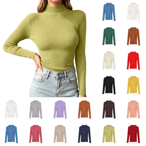 Liuinsasek Womens Turtleneck Sweater Solid Color Winter Base Layer Knitwear Slim Pullover Trendy Basic Versatile Clothing
