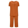 thumbnail image 4 of Yuyuzo Ensembles de Pyjamas pour Femmes Manches Courtes Col Rond Tunique Plissée Haut Pantalon Capri avec Poches Ensembles de Pyjamas Vêtements de Détente, 4 of 5