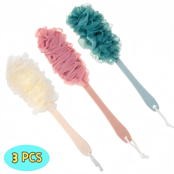 3 Pack Long Handle Back Scrubber for Shower, Soft Mesh Bath Body Brush Exfoliating Back Cleaner Loofah Sponge, Shower Back Scrubber Body Exfoliator Bathroom Accessories for Men Women, Multi Colors