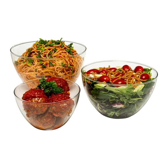 Simax Glassware Three Piece Blown Glass Serving Bowl Set | Includes (1) 3.2 Cup, (1) 6.4 Cup, (1) 10.8 Cup Bowl, Heat, Cold and Shock-Proof Borosilicate Glass, Made in Europe, Dishwasher Safe