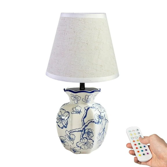 Kiven Cordless Table Lamp, Dimmable LED Vase Lamps with Fabric Lampshade, Classic Cottage Ambient Light, 1-Light Rechargeable Nightstand Lamp for Office Bookcase Bedside TD0987