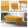 thumbnail image 4 of Velvet Upholstered Entryway Bench Bed Foot Stool with Horseshoe-shaped Metal Base Bedroom Mustard, 4 of 8