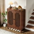 thumbnail image 6 of Finmind 6-Tier Shoe Cabinet with Doors, Wooden Shoe Storage Organizer with Adjustable Shelves for Entryway, Bedroom, Closet, Living Room, Walnut, 6 of 9