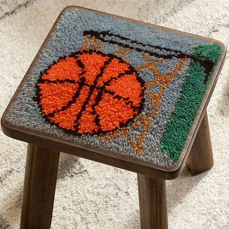 Basketball Latch Hook Rug Kits for Adults and Kids Beginner Handmade Needle Crochet Yarn Kits Embroidery Carpet Hook and Latch Kit Cushion Christmas Home Decoration 30x30cm (XZD055)