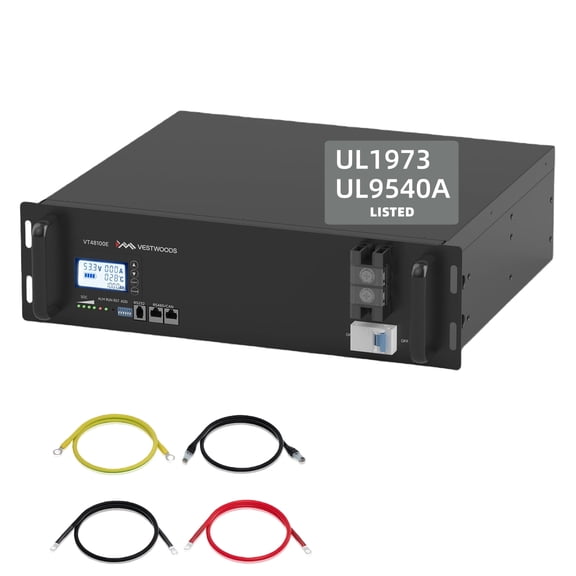 Vestwoods UL Listed 48V 100Ah LiFePO4 Lithium Solar Rack Battery, 100A BMS 5120Wh 16 Cells, LCD Screen, 6000 Cycles 15 Years Lifespan for Off Grid  Energy Storage, RV, Marine
