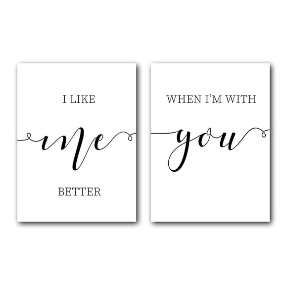 I Like Me Better When I'm With You, Set of 2 Posters, Minimalist Art, Typography Art, Bedroom Wall Decor