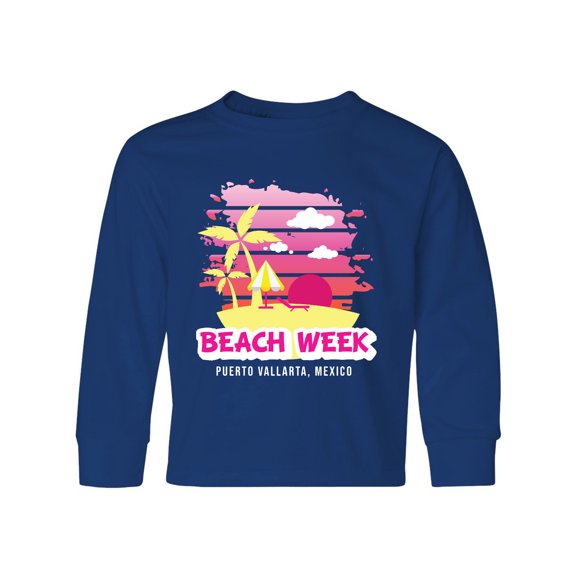 Inktastic Beach Week Puerto Vallarta Mexico with Palm Trees Long Sleeve Youth T-Shirt