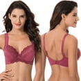 thumbnail image 3 of Curve Muse Women's Plus Size Unlined Underwire Lace Bra with Cushion Straps-Bluestone Print,Violet- Size:40C, 3 of 7