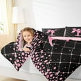 thumbnail image 4 of Manfei Kawaii Bowknot Letter Y Bedding Comforter Set, Glitter Diamond Twin Comforter Sets, Black Pink Cartoon Reversible Bedding Set, Lightweight Room Decor, 2-Piece, 4 of 8