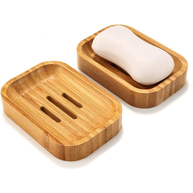Juego de 2 jaboneras de bambú en madera natural para baño, cocina, esponjas, accesorios de almacenamiento